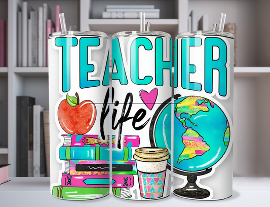 "Teacher Life" w/ Globe Apple 20oz Stainless Steel Tumbler