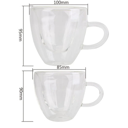 180ml/240ml Heart Shaped Double Layer Glass Drinking Cup