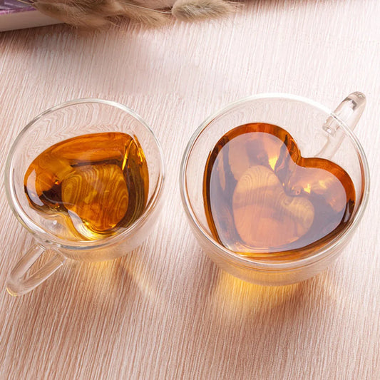 180ml/240ml Heart Shaped Double Layer Glass Drinking Cup