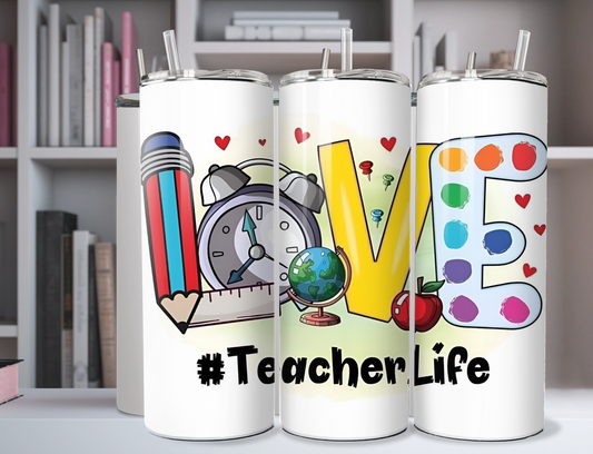 "Love #Teacher Life" 20oz Stainless Steel Tumbler