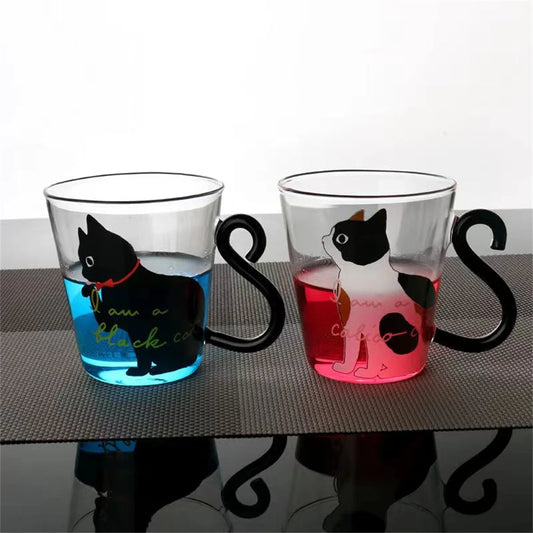 Cute Kitten Tail Handle Glass Cup - 300ml