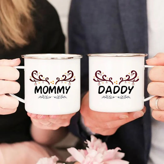 Mom Dad Creative Print Enamel Coffee Mugs Home Party Beer Drink Juice Cola Cups Handle Milk Mug Husband Wife Lovers Funny Gifts