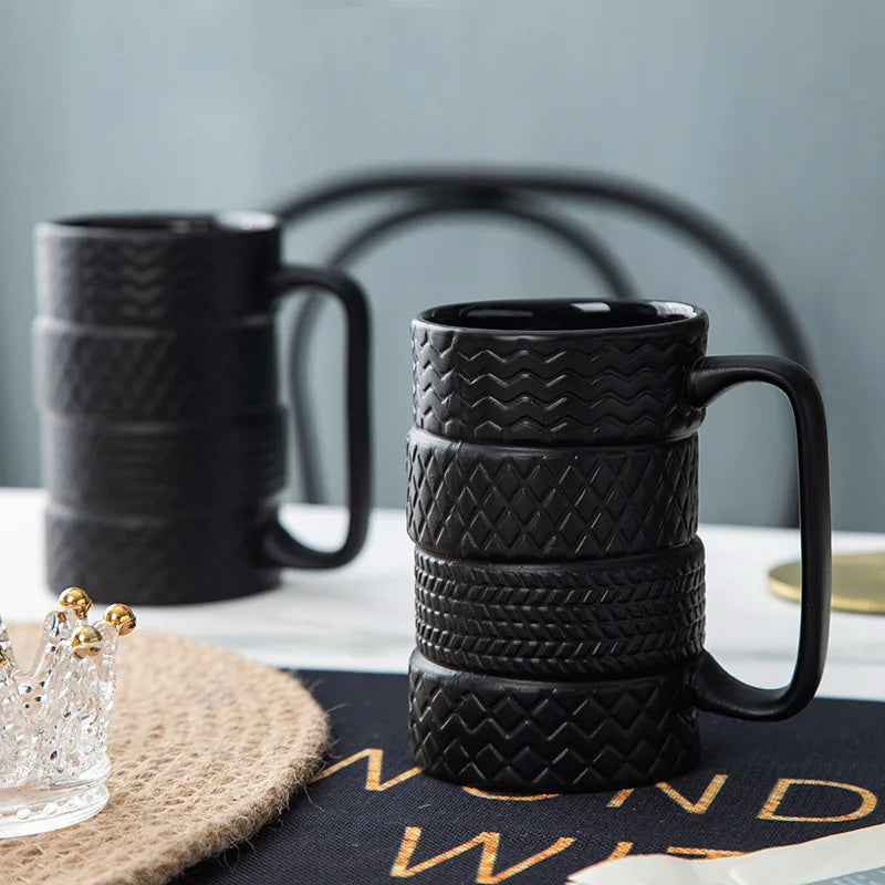 Cool Black Tire Shaped Frosted Ceramic Mug