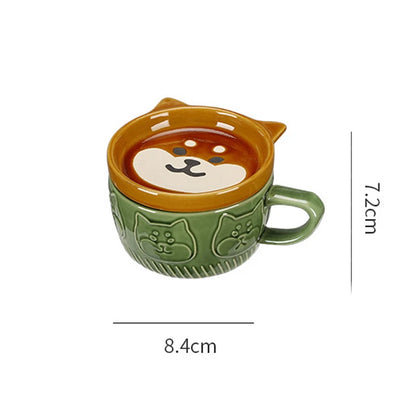 European Animal Ceramic Coffee Cup with Lid Cartoon Mug Couple Coffee Cup Breakfast Milk Cup Gift Home Ceramic Drinking Cup