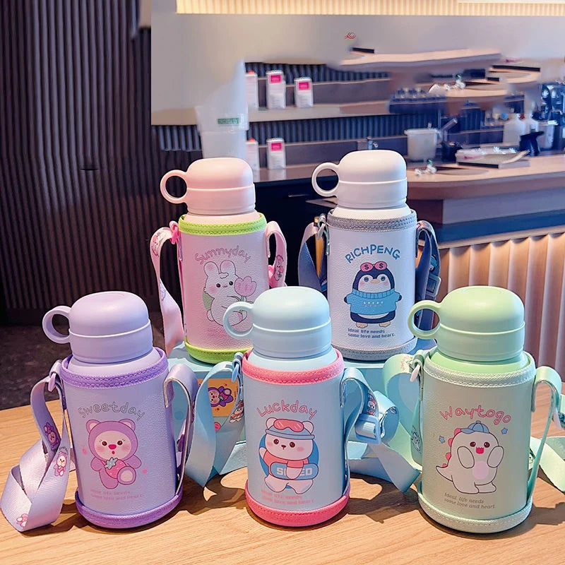 GIANXI Double Cover Toy Thermos Mug Stainless Steel Leak-Proof Straw Vacuum Flask Children Cartoon Thermal Water Bottle