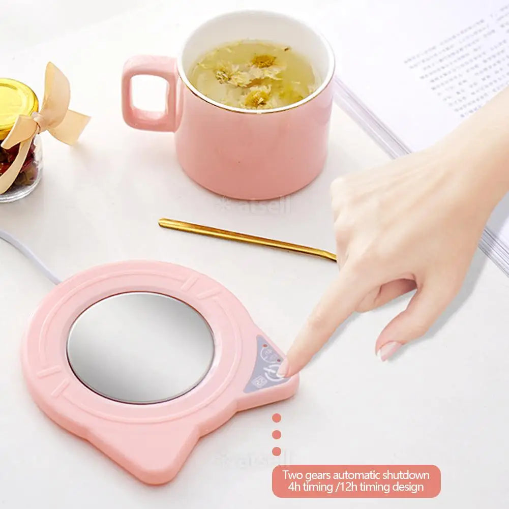 USB Cute Cat Cup Warmer Heat Beverage Mug Mat Keep Drink Warm Heater Heating Coaster Pad for Coffee Milk Tea Auto Power Off