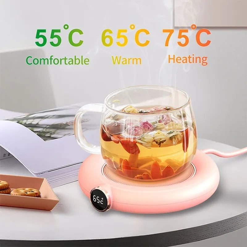 USB Cup Warmer Mini Portable Coffee Mug Heating Coaster Smart Digital Display Thermostatic Adjustment Timing Heater for Milk Tea