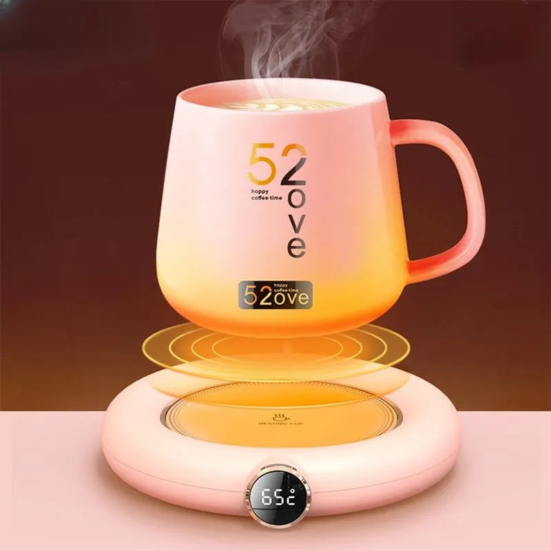 USB Cup Warmer Mini Portable Coffee Mug Heating Coaster Smart Digital Display Thermostatic Adjustment Timing Heater for Milk Tea