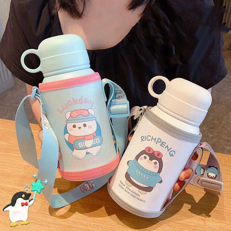 GIANXI Double Cover Toy Thermos Mug Stainless Steel Leak-Proof Straw Vacuum Flask Children Cartoon Thermal Water Bottle