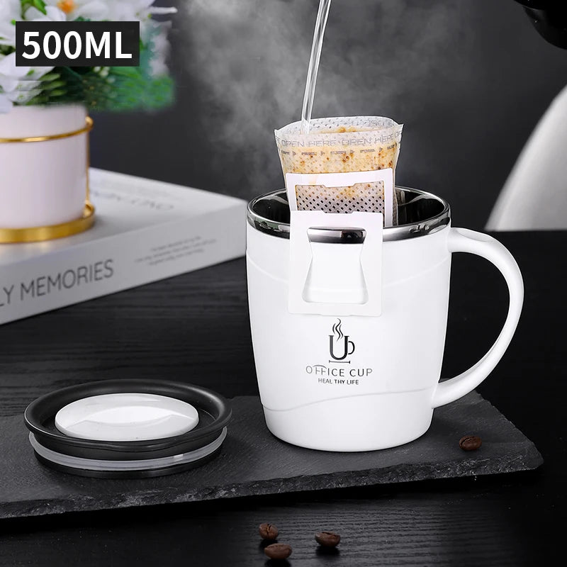 500ml "Office Cup" Mug with Lid - Stainless Steel