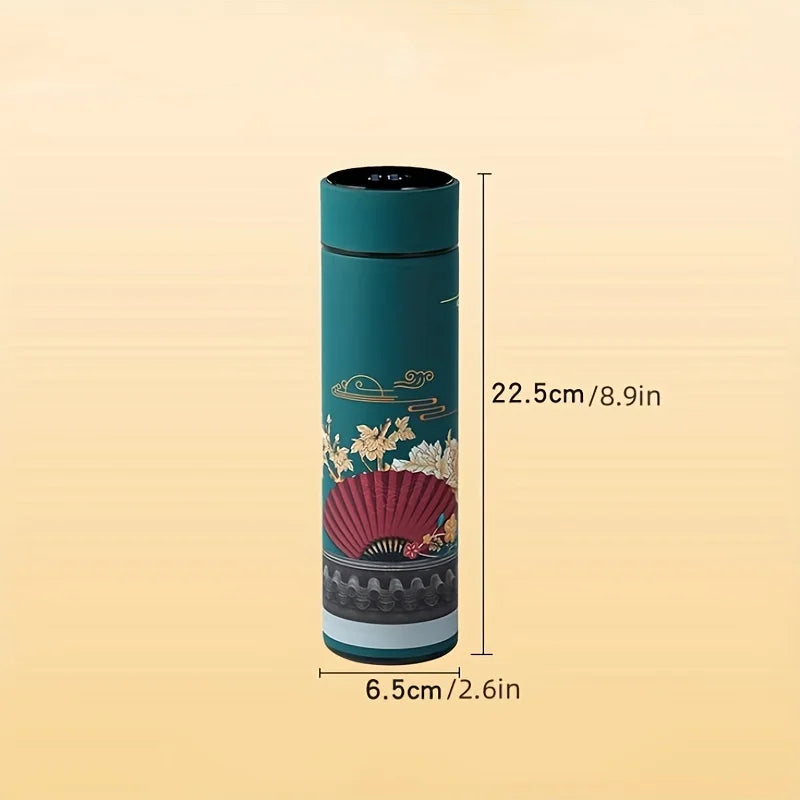 Oriental Design Temperature Display Stainless Steel Water Tumbler 500ml