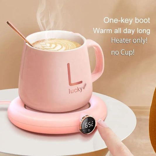 USB Cup Warmer Mini Portable Coffee Mug Heating Coaster Smart Digital Display Thermostatic Adjustment Timing Heater for Milk Tea